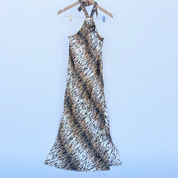 Cami NYC Lenzy Tiger Halter Midi Dress Silk Rosette Cheetah Leopard Slinky XS - Picture 5 of 9